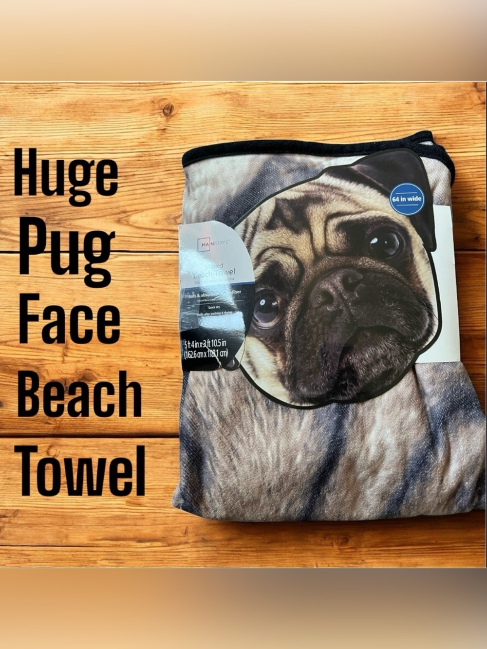 Huge Pug Face Beach Towel NWT